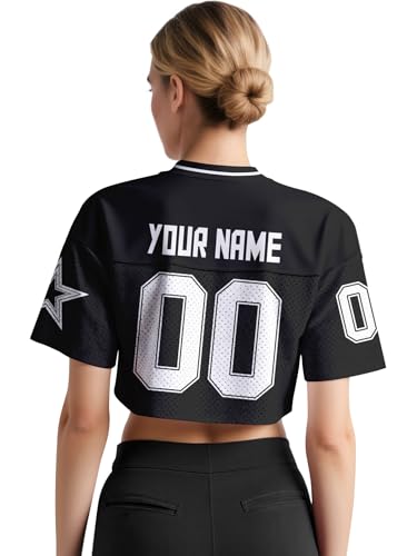 Custom Football Jersey Shirts for Women Y2k Crop Tops Number Name Mesh Streetwear Sportswear V-Neck Short Sleeve Tees XS~2XL4