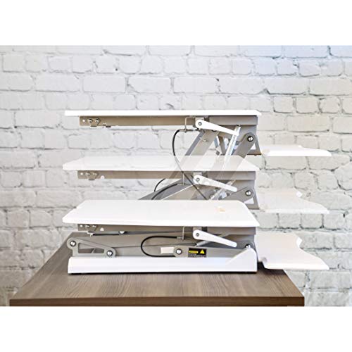 Seville Classics OFF65808 Tavolo da Lavoro Regolabile in Altezza, Metallo Legno, Bianca, 90 cm x 59-69 cm x 15 bis 48.5 cm - Stand Scrivania con Altezza Regolabile - Immagine 5