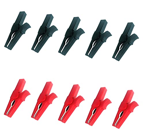 Image of 5 Pairs Fully Insulated 30A Safety Test Alligator Clips | With Banana Socket and 4mm Banana Plug Connectors ideal for Automotive Electrical Testing Battery Connection (Red+Black)