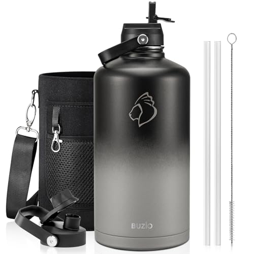 Image of BUZIO 1 Gallon Water Bottle Insulated with Dust-Proof Straw & Spout Lids