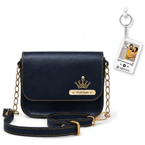 Image of SAVRI Personalized Rakhi Gift for Sister | Customized Leather Sling Bag with Name & Charm and Spotify Photo Keychain with Favourite Song, Personalised Gift Combo for Sister, Behan, Didi- Bro Sis Gift