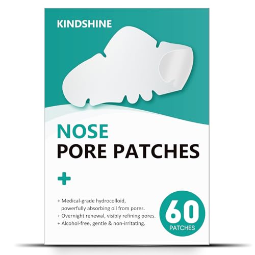 kindshine 60 Count Nose Pore Patches, Medical-Grade Hydrocolloid Pore Strips, Overnight Oil-Absorbing & Pore-Refining, Pimple Stickers to Absorb Acne Nose Gunk