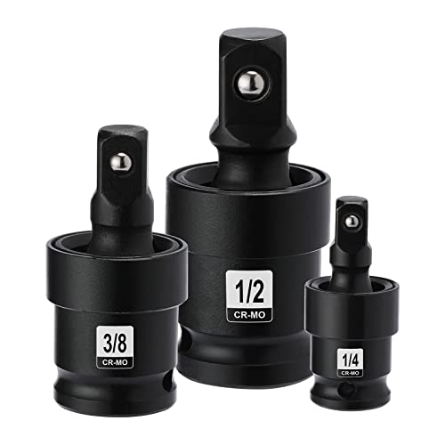 Image of Mayouko 3PCS Impact Universal Joint Set, Swivel Socket Adapter Set,1 /4, 3 /8, 1 /2 Inch, CR-MO Impact Grade