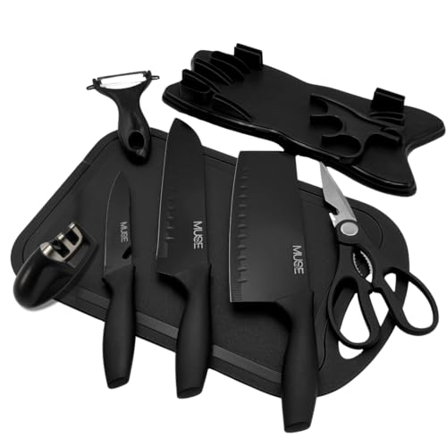 Muse Home Juego de Cuchillos de Cocina Profesional 8 Piezas con Soporte, Pelador y Afilador, Set Completo de Cuchillos para Carne y Cocina - imagen 3