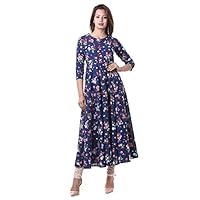 Yash Gallery Womens Cotton Floral Print Anarkali Kurta (Blue)