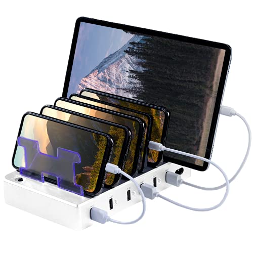 Hercules Tuff Charging Station for Multiple Devices, with 6 USB Fast Ports, Compatible with Cell Phones, Smart Phones, Tablets, and Other Electronics, White