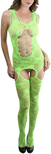 Image of ToBeInStyle Women's Bodystocking Crotchless Peek-A-Boo Fishnet Lace Bodysuit
