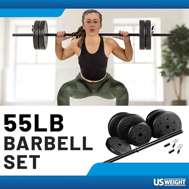 US Weight Barbell Set for home gym workout - Made in USA, Essential Home Gym Equipment for Strength Training