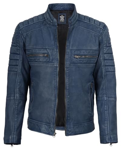 Image of fjackets Leather Jacket Men Real Lambskin - Cafe Racer Moto Style, Stand Collar Zip Up Jacket