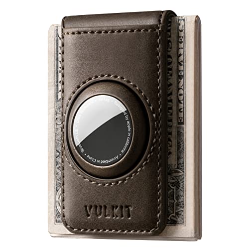 Image of VULKIT Men's Magnetic Money Clip with Airtag Holder - Airtag NOT Included- Holds Up to 15 Cash or 8 Cards, Espresso, Slim, Minimalist