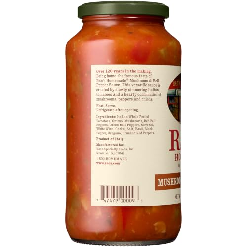 Image of Rao's Homemade Mushroom & Bell Pepper Sauce with Italian Tomatoes, 24 Ounce (Pack of 12)