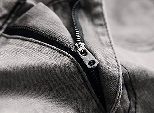 Men's Straight Personality Trendy Jeans Stretch Skinny Pencil Jean Trousers Washed Slim Fit Taper Leg Denim Pants (Light Grey,30)4