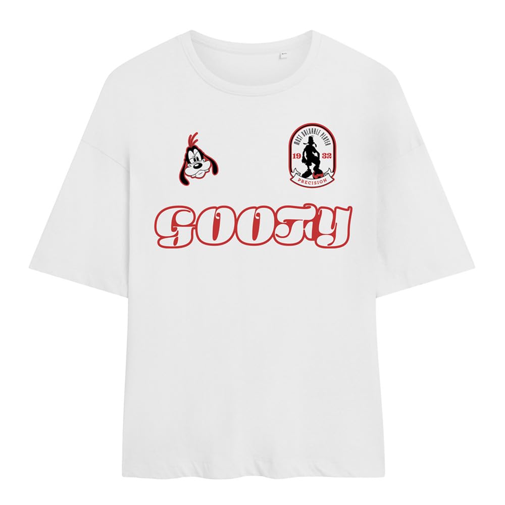 Disney Women's Goofy Football Jersey Oversized T-Shirt, White | Size: XL