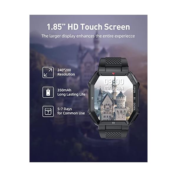 PODOEIL Military Smart Watch for Men with Call (Answer/Make), Outdoor Tactical Sports Smartwatch, Rugged 1.85" HD Big Screen Fitness Tracker, Health Sleep Monitor, Compatible with Android iOS Samsung - Image 5