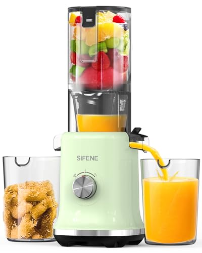 Image of SIFENE Whole Slow Masticating Juicer, 4.3 inch Wide Chute, Quiet Motor, Green | 110mm extra wide chute, 60dB quiet operation, high-torque motor, reverse function, BPA-free parts, whole produce prep