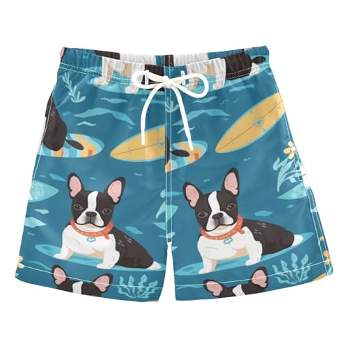 OREZI Boys Swim Trunk Shorts Bulldog with Floral Bathing Suit for Kids Teens