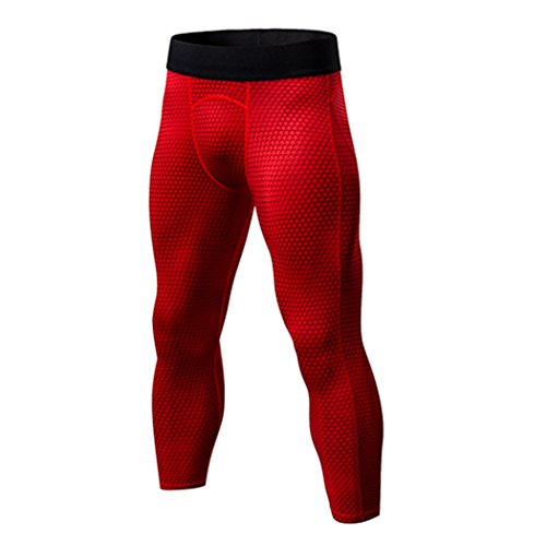 SANANG Pantalon de Compression pour Hommes Baselayer Cool Dry Collant de Sport Leggings Collants Running 3 Pack (Rouge, Large) Cover