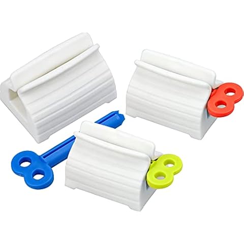 3 Pieces Toothpaste Tube Squeezer, Plastic 40 x 54 x 36mm Turn Easily Toothpaste Roller Squeezer Toothpaste Seat Holder for Bathroom… Cover