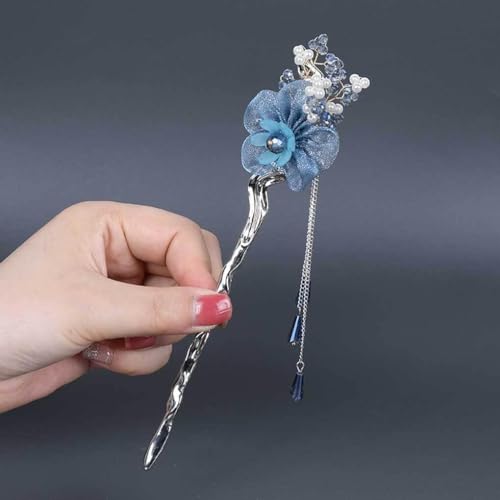 Image of HONEY ACCESSORIES 1Pcs Of Ethnic Style Hairpin Girls Metal Fashion Flower Hair Stick Hair ACCESSORIES For Women And Girls, Blue