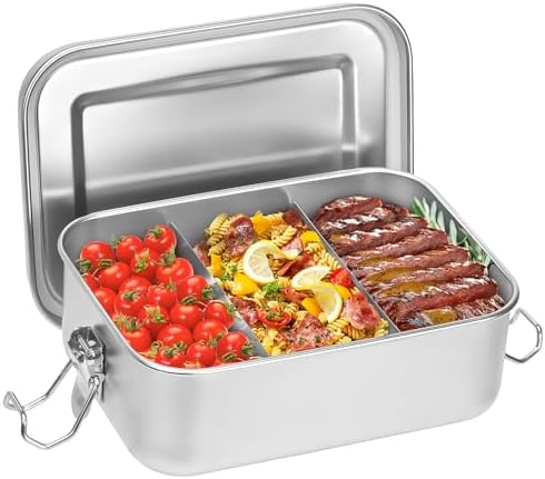 Stainless Steel Lunch Box, 850ml Lunch Box with Compartments, Lea...