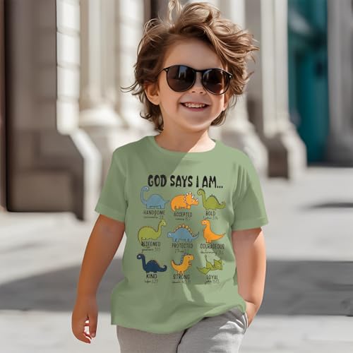 KEKEMI Toddler Boys Dinosaur Shirts God Says I Am Dino Bible Verse T-Shirt Christian Outfit Religious Short Sleeve Tees Tops3