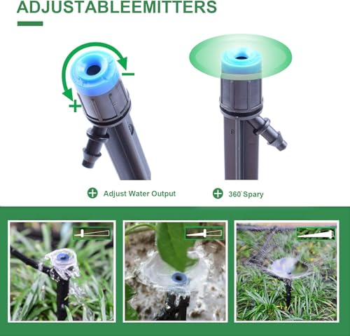 Image of 10pcs Drip Emitters with Stake Water Flow Adjustable for 1 /4 inch Tube Hose, 360 Degree Sprayer Sprinkler for Irrigation Drippers System Watering Kits for Garden Patio Lawn (Pack of 10pcs)
