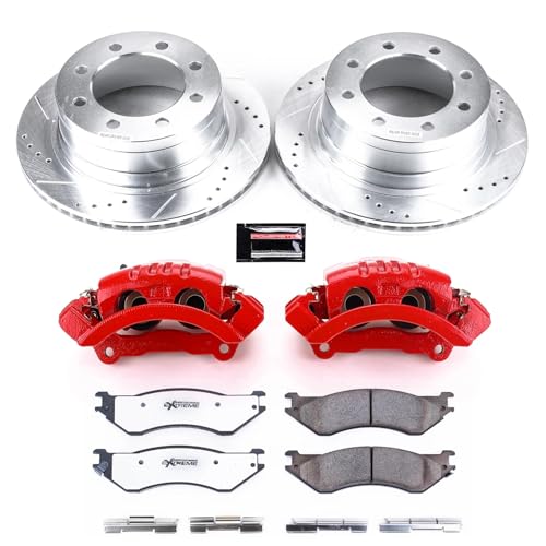 Image of PowerStop Front and Rear Brake & Caliper Kit for Acura TL 2009-14 - Carbon-Fiber Ceramic Brake Pads + Drilled & Slotted Rotors + Red Powder Coated Calipers, KC5856