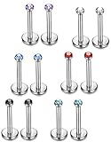 ORAZIO 6 Pairs 18G 6-8MM Stainless Steel Ear Studs Lip Ring for Men and Women Nose Piercing CZ Inlaid