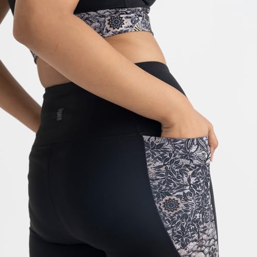 Image of HUNNIT Ankle Length Leggings for Women | High Rise Leggings for Gym | Sweat Wicking Fabric | Squat Proof Workout Leggings | Spandex Leggings | No Camel Toe | Floral Design