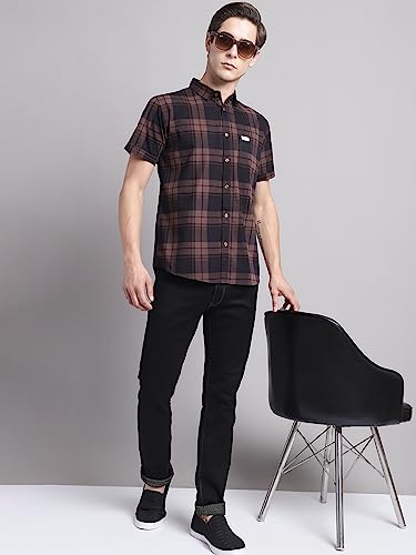 Image of Majestic Man Men Cotton Checkered Half Sleeve Slim Fit Casual Shirt