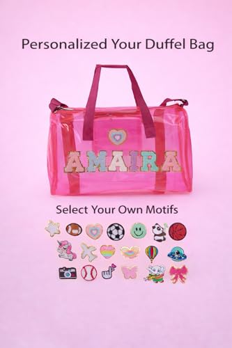 Image of AICA Personalized Name Embroidered Letters & Patch Duffle Bag for Kids Boys & Girls Age 1-18 Years Age Group (Pink) | Gift for Boys Girls Kids