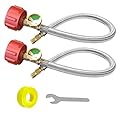 2 PCS RV Propane Hose with Gauge 18 Inch Stainless Steel Braided Camper Tank Hose Rv lp Gas Hoses Connector for Standard 2 Stage Propane Regulator 40Lb tank with 1/4" Inverted Male Flare/QCC1 Fitting
