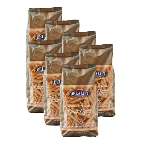 DeLallo Gluten Free Penne Pasta, Non-GMO, Made with Brown Rice Flour, Made in Italy, Whole Grain, Kosher, All Natural, 12 oz Bag, (7 Pack)
