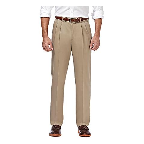 Haggar Men's Premium No Iron Khaki Classic Fit Pleat Front Regular and Big & Tall Sizes Cover