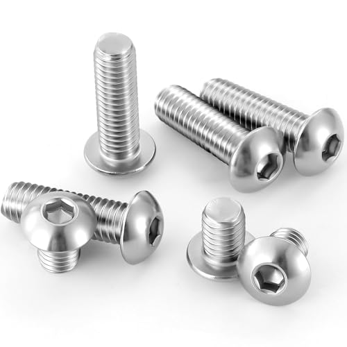 Image of SYLIX M4 x 6mm Length Button Head Socket Cap Screws, Stainless Steel, Bright Finish, | Allen Button Head Bolt With Nut & Washer (25 pcs)