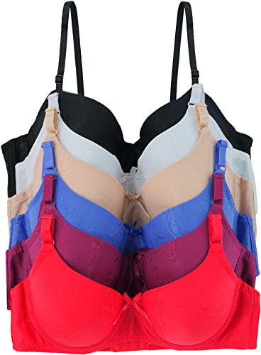 Image of ToBeInStyle Women's Pack of 6 Padded Assorted Styles Supportive Bras Cup Size - A to DDD