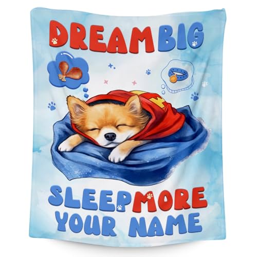 Custom Dog Blanket, Cute Soft Throw Gifts for Kids, Cozy Flannel Throw Blankets for Couch Sofa, Cyan 30"x40"