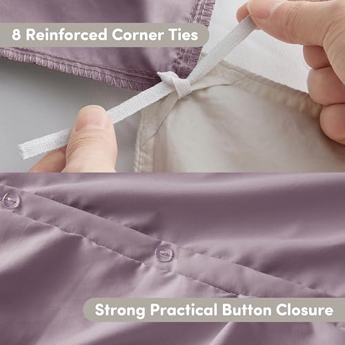 Image of Nestl California King Duvet Cover Dusty Purple - Soft Double Brushed Duvet Set with Button Closure & Corner Ties, 3 Piece Luxurious Pinch Pleated Duvet Cover Set 104x98 Inches with 2 Pillow Shams