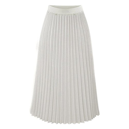 Hemlock Women Office Skirt Pleated Elastic Waist Long Skirts Dress Stretchy Midi Bodycon Shirts A Line Maxi Skirt S White