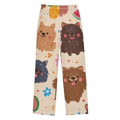 ZZXXB Pomeranian Pineapple Boys Long Pants Soft Trousers Elastic Waist Kids Lounge Bottoms with Pockets S-XL