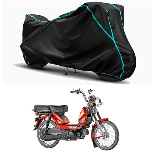 Image of Waterproof Bike Body Cover Compatible for | TVS XL100 | Taffeta Fabric, Sky Piping Design, Bottom Elastic Fit | Dustproof, Sun UV & Rain Protection for All Weather.