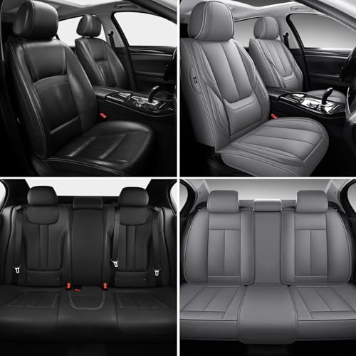 Image of MINGBRON Leather Car Seat Covers,Car Seat Covers Full Set,Automotive Seat Covers 5 Seats,Fit for Most Cars SUV and Most Sedans Grey