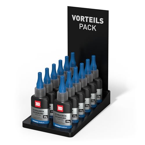 INBUS® 79560 Schraubensicherung mittelfest, 20g, 12 Stück inkl. Display — Made in Germany