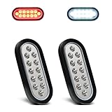 PVerandio 2Pcs 6 inch Oval 12 LED Red Stop Turn Tail Lights White Reverse Lights Back Up Ligths 6' Dual Color Red/White Trailer Truck Tail Lights with Grommet & 3 Prong Wire Pigtails IP67 Waterproof