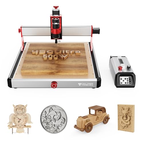 Twotrees TTC450 Ultra CNC-Fräsmaschine, 500 W CNC Holzfräse, 3-Achsen-Graviermaschine mit Kontrollkästchen und GRBL Steuerung für Holz, Acryl, Aluminium, Arbeitsbereich 460x460mm