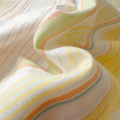 Image of VM VOUGEMARKET 3 Pieces Striped Duvet Cover Set King 100% Washed Cotton Linen Like Textured Breathable Durable Soft Comfy Bedding Set (Yellow Stripes, King 104 inchx90 inch)