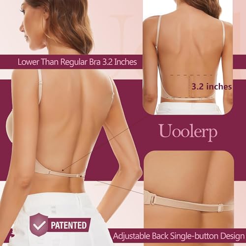 Uoolerp Women Low Back Bras-Invisible Backless Bra-Seamless Secret Plunge Bra No Show Bra Multiway Low-Cut Deep-V Halter Bra thumb #3