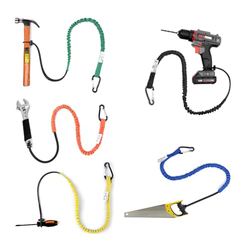 Image of CYSKY 5 Pack Retractable Tool Lanyard with Aluminum Nut Lock Carabiner, Tool Tether Lanyards for Hand Power Tools, Maximum Weight Limit 13.6KG / 30lb (Yellow)