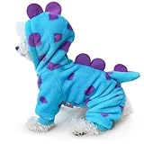 Idepet Halloween Dog Costume Dinosaur Clothes for Small Dogs,Fleece Winter Puppy Hoodies with Leash Ring Pet Cold Weather Coat Funny Outfits Party Apparel for Halloween Christmas (Blue, Medium)