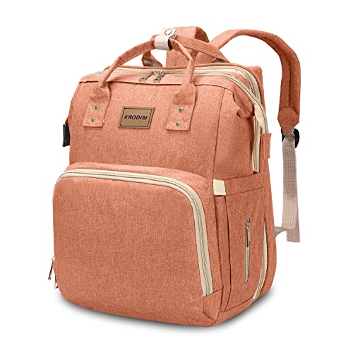 KRODIM 3 in 1 Diaper Bag Backpack Organizer,Baby Nappy Changing Bags Multifunction Travel Back Pack,Portable Foldable Mommy Bag for Baby Girls Boys Maternity Mom,Baby Backpack With Changing Bed(Pink)